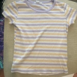 Stripped purple yellow and white tee